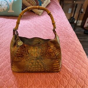 Brahmin classic pecan bag with bamboo handle used in good condition